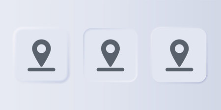 Gray Map pin icon isolated on gray background. Navigation, pointer, location, map, gps, direction, place, compass, search concept. Set icons in square buttons. Vector.のイラスト素材