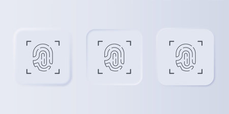 Gray Fingerprint icon isolated on gray background. ID app icon. Identification sign. Touch id. Set icons in square buttons. Vector.のイラスト素材