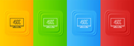 White Screen tv with 4k Ultra HD video technology icon isolated on colorful background. Set icons in square buttons. Vector.のイラスト素材