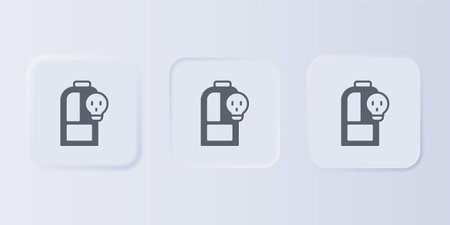 Gray Laboratory chemical beaker with toxic liquid icon isolated on gray background. Biohazard symbol. Dangerous symbol with radiation icon. Set icons in square buttons. Vector.のイラスト素材