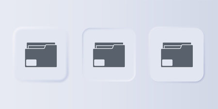 Gray Document folder icon isolated on gray background. Accounting binder symbol. Bookkeeping management. Set icons in square buttons. Vector.のイラスト素材