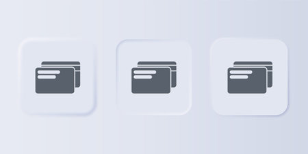 Gray Credit card icon isolated on gray background. Online payment. Cash withdrawal. Financial operations. Shopping sign. Set icons in square buttons. Vector.のイラスト素材
