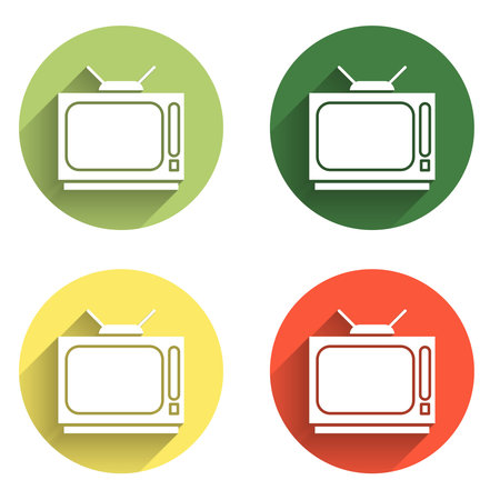 Set Retro tv icon isolated with long shadow background. Television sign. Color circle button. Vector.のイラスト素材