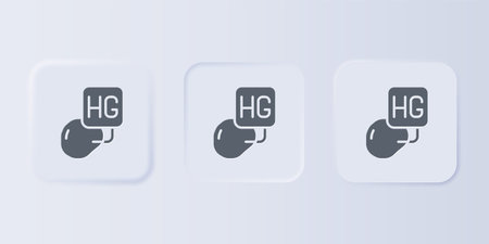 Gray Drop of mercury icon isolated on gray background. Set icons in square buttons. Vector.