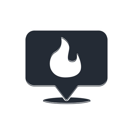 Black Map pointer with fire flame icon isolated on white background. Fire nearby. Vector.のイラスト素材