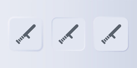 Gray Police rubber baton icon isolated on gray background. Rubber truncheon. Police Bat. Police equipment. Set icons in square buttons. Vector.のイラスト素材