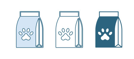 Blue Bag of food for pet icon isolated on white background. Food for animals. Dog bone sign. Pet food package. Vector.のイラスト素材