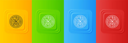 White Pizza icon isolated on colorful background. Fast food menu. Set icons in square buttons. Vector.のイラスト素材