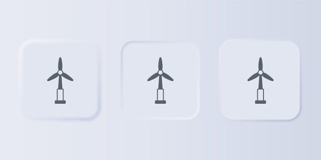 Gray Wind turbine icon isolated on gray background. Wind generator sign. Windmill for electric power production. Set icons in square buttons. Vector.のイラスト素材