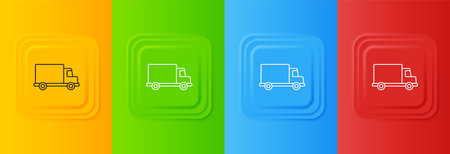 White Delivery cargo truck vehicle icon isolated on colorful background. Set icons in square buttons. Vector.のイラスト素材