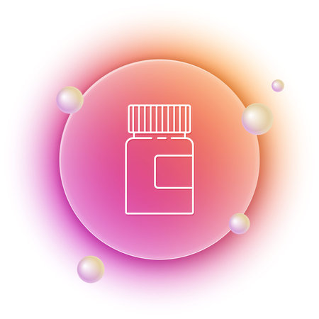 White Medicine bottle icon isolated on white background. Bottle pill sign. Pharmacy design. Orange and pink gradient circle background. Vector.のイラスト素材