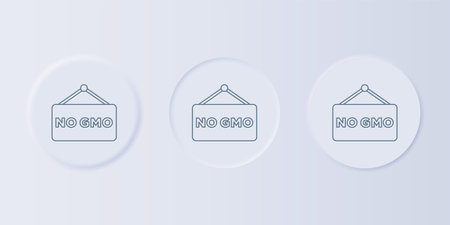 Gray No GMO icon isolated on gray background. Genetically modified organism acronym. DNA food modification. Set icons in square buttons. Vector.のイラスト素材