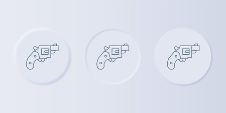 Gray Small gun revolver icon isolated on gray background. Pocket pistol for self-defense. Ladies revolver. Spy Weapon. Set icons in square buttons. Vector.のイラスト素材
