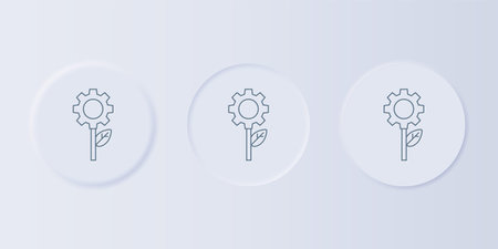 Gray Leaf plant ecology in gear machine icon isolated on gray background. Eco friendly technology. World Environment day label. Set icons in square buttons. Vector.のイラスト素材