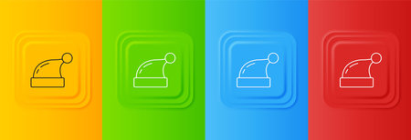 White Christmas Santa Claus hat icon isolated on colorful background. Merry Christmas and Happy New Year. Set icons in square buttons. Vector.のイラスト素材