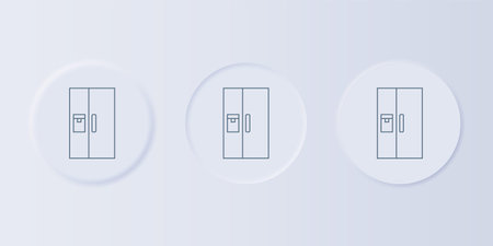 Gray Refrigerator icon isolated on gray background. Fridge freezer refrigerator. Household tech and appliances. Set icons in square buttons. Vector.のイラスト素材