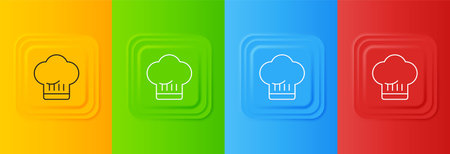 White Chef hat icon isolated on colorful background. Cooking symbol. Cooks hat. Set icons in square buttons. Vector.のイラスト素材