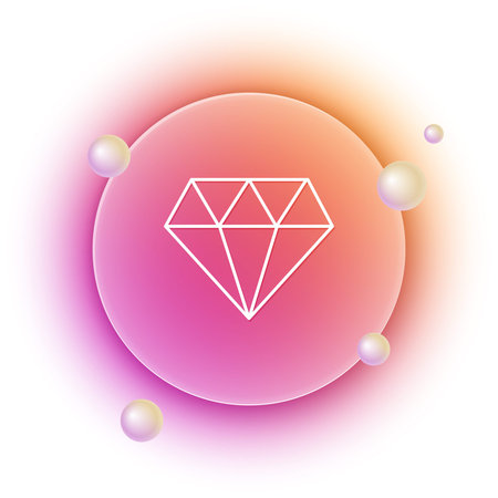 White Diamond icon isolated on white background. Jewelry symbol. Gem stone. Orange and pink gradient circle background. Vector.のイラスト素材