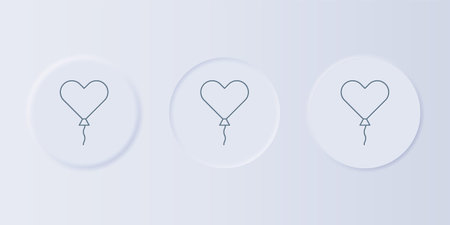 Gray Balloon in form of heart with ribbon icon isolated on gray background. Valentines day. Set icons in square buttons. Vector.のイラスト素材