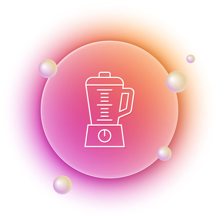 White Blender icon isolated on white background. Kitchen electric stationary blender with bowl. Cooking smoothies, cocktail or juice. Orange and pink gradient circle background. Vector.のイラスト素材