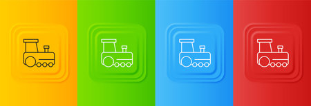 White Toy train icon isolated on colorful background. Set icons in square buttons. Vector.のイラスト素材