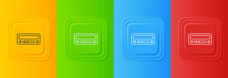 White Car audio icon isolated on colorful background. Fm radio car audio icon. Set icons in square buttons. Vector.のイラスト素材