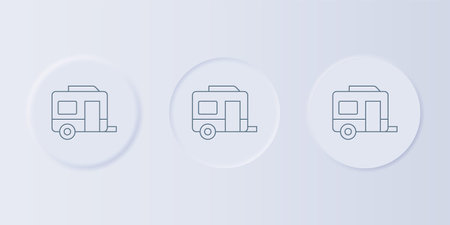 Gray Rv Camping trailer icon isolated on gray background. Travel mobile home, caravan, home camper for travel. Set icons in square buttons. Vector.のイラスト素材