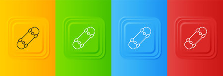 White Skateboard icon isolated on colorful background. Extreme sport. Sport equipment. Set icons in square buttons. Vector.のイラスト素材