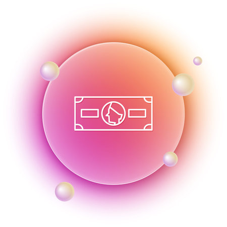 White Stacks paper money cash icon isolated on white background. Money banknotes stacks. Bill currency. Orange and pink gradient circle background. Vector.のイラスト素材