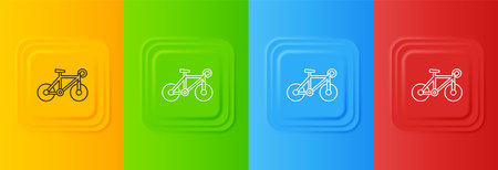 White Bicycle icon isolated on colorful background. Bike race. Extreme sport. Sport equipment. Set icons in square buttons. Vector.のイラスト素材