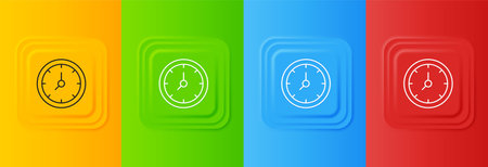 White Clock icon isolated on colorful background. Time symbol. Set icons in square buttons. Vector.のイラスト素材