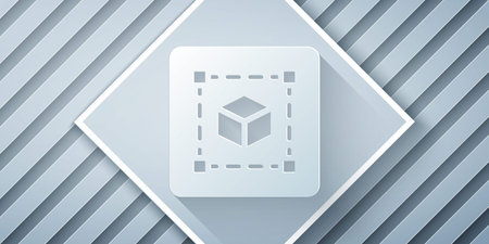 Paper cut Geometric figure Cube icon isolated on gray background. Abstract shape. Geometric...