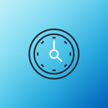 Line Clock icon isolated on blue background. Time symbol. Colorful outline concept. Vector.