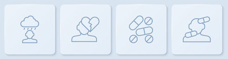 Set line Depression and frustration Medicine pill or tablet Broken heart divorce and Sedative pills....