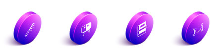 Set Isometric Hairbrush TV table stand Book and Rope barrier icon. Vector.