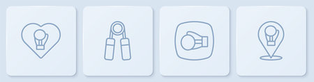 Set line Boxing glove Sport expander and . White square button. Vector.