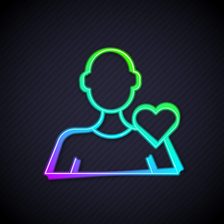 Glowing neon line Romantic man icon isolated on black background. Happy Valentines day. Vector.のイラスト素材