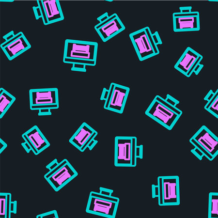 Line Boxing ring show at television screen monitor icon isolated seamless pattern on black background. Vector.のイラスト素材
