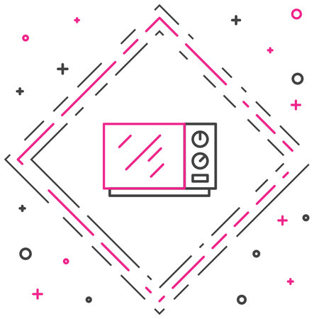 Line Microwave oven icon isolated on white background. Home appliances icon. Colorful outline concept. Vector.のイラスト素材