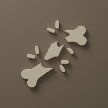 Beige Human broken bone icon isolated on brown background. Minimalism concept. 3D render illustration.