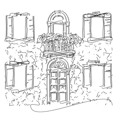 Hand drawn line art house fasade street with door balcony and windowsのイラスト素材