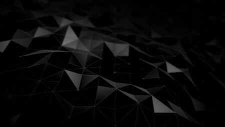 abstract background black dark low poly triangles . geometric shapes technical science wallpaper , glamour fashion sparkle of bloom defocus bokeh dots . raster render 3d 4kの写真素材