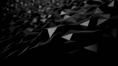 abstract background black dark low poly triangles . geometric shapes technical science wallpaper , glamour fashion sparkle of bloom defocus bokeh dots . raster render 3d 4kの写真素材