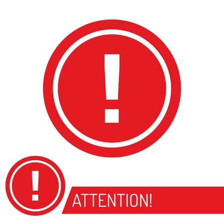 alert sign warning of danger , red icon isolated on white for news stripe bottom tv, attention exclamation mark , vector illustrationのイラスト素材