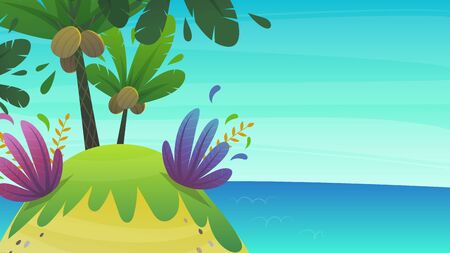 summer vacation on a paradise island tour travel vacation, tourism beach tickets sand near the sea or ocean. pirate treasure map for kids . vector cartoon illustrationのイラスト素材