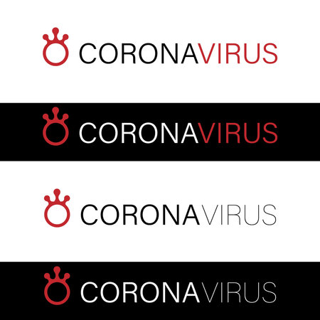 coronavirus COVID-19 name word text of sign for news header , vector black isolated on white with red accent microbe virus shape form like crownのイラスト素材
