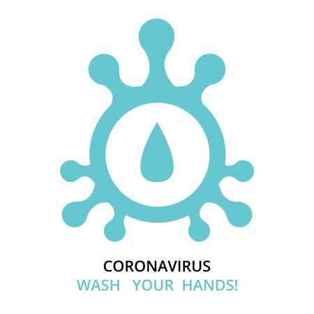 wash your hands icon virus or bacteria microbe icon coronavirus COVID-19 with molecule shape form , vector flat symbol black isolated on white のイラスト素材