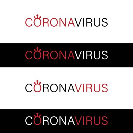 coronavirus COVID-19 name word text of sign for news header , vector black isolated on white with red accent microbe virus shape form like crownのイラスト素材