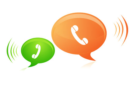 Image of various colorful blue phone web icons isolated on a white background.のイラスト素材