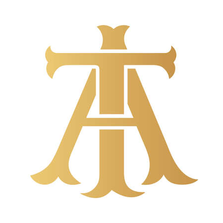 Golden AT monogram isolated in white.のイラスト素材